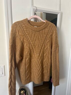 a new day Cable Knit Crewneck Sweater in Camel Brown